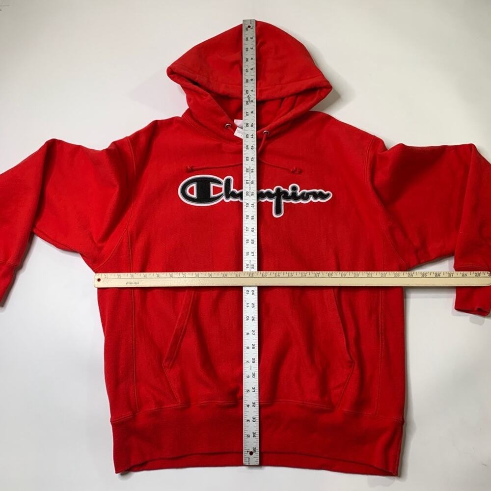 Champion Sweatshirt Mens L Large Red Reverse Weave Fleece Lined Hooded Pullover - Picture 6 of 11